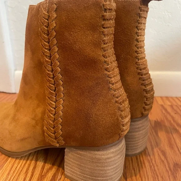 Brown suede booties. Cute stitching details, exceptional comfort. Never worn. - Picture 4 of 6